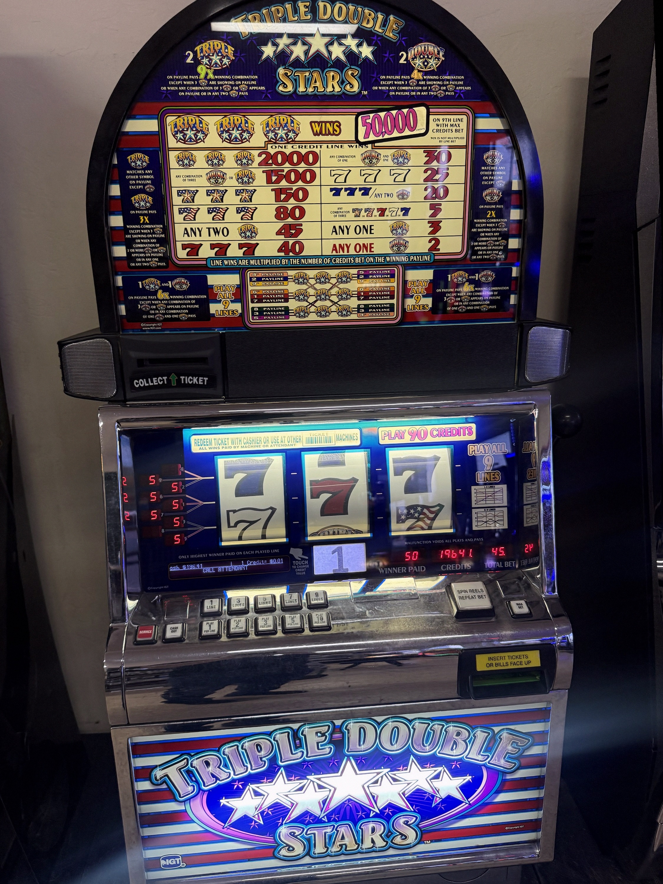 IGT S2000 Reel Spinner Triple Double Stars Round Top